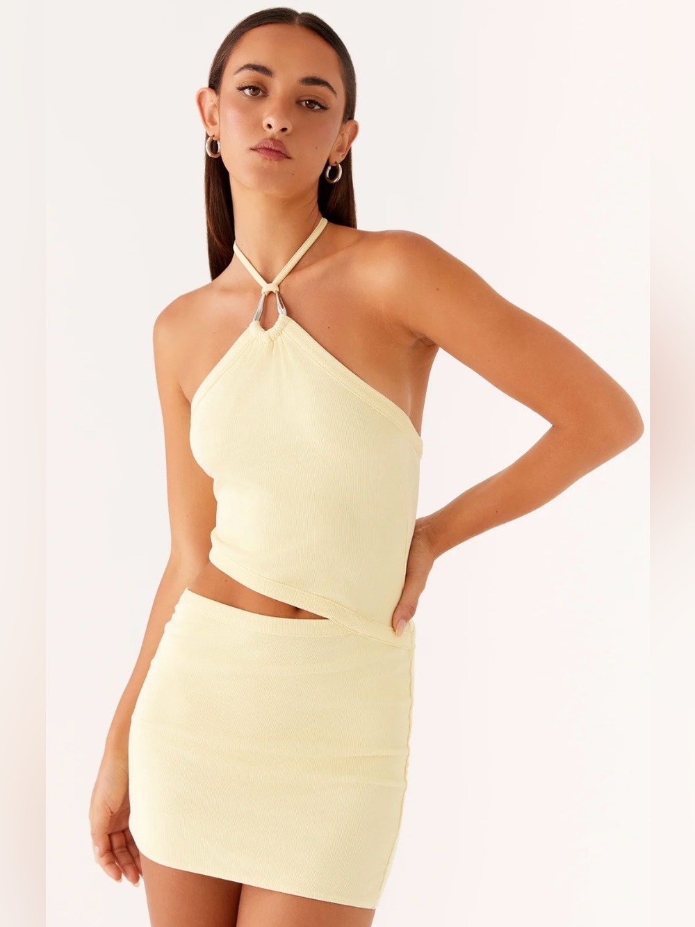 Pepper Mayo baby yellow Asymmetrical Halter dress - Picture 3 of 3